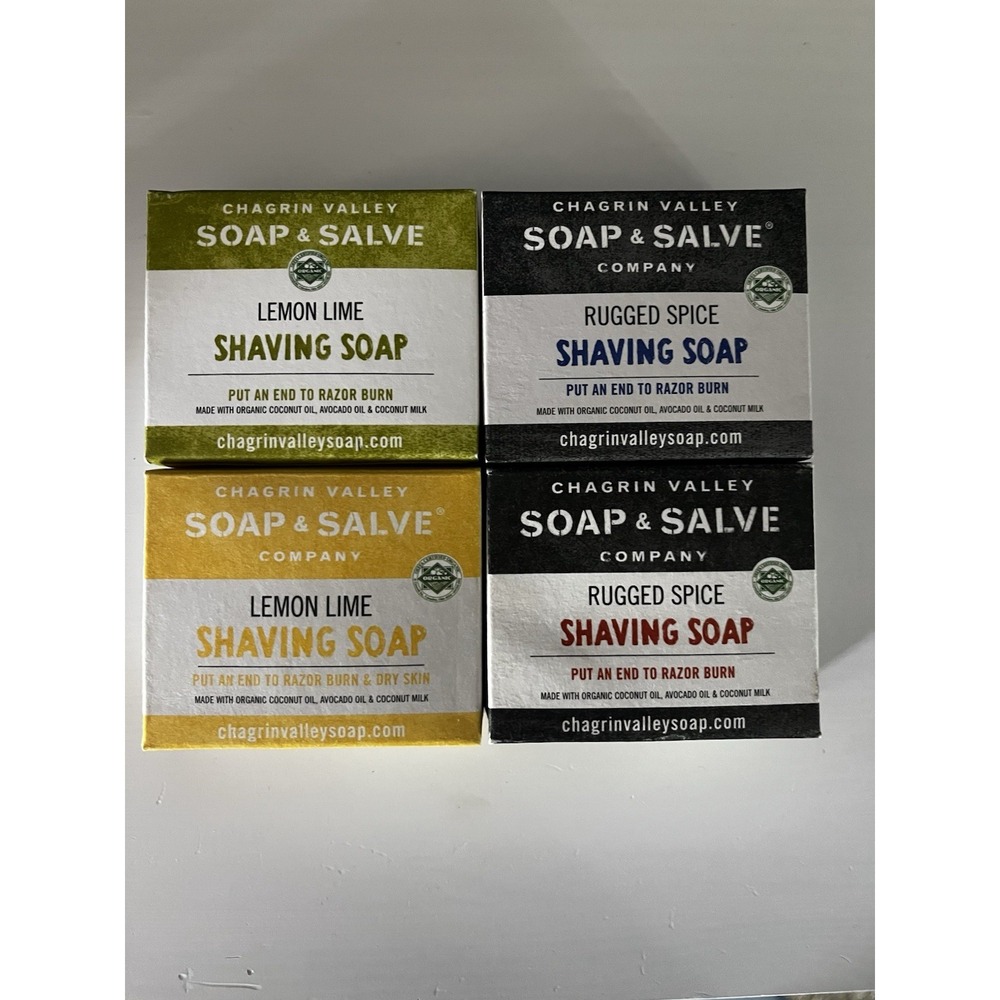 New! Lot Of 4 Chagrin Valley Organic Shave Soap Shaving Lemon Lime Spice